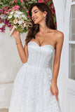 Ivoor Strapless Korset Thee-Lengte Trouwjurk met Kant