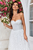 Ivoor Strapless Korset Thee-Lengte Trouwjurk met Kant