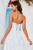 Ivoor Strapless Korset Thee-Lengte Trouwjurk met Kant