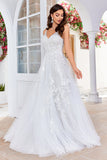 Tule Backless Ivory Long A Line Trouwjurk met Borduurwerk