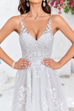 Tule Backless Ivory Long A Line Trouwjurk met Borduurwerk