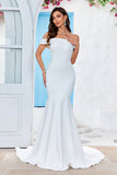 Off the Shoulder Satijn Eenvoudige Zeemeermin Trouwjurk