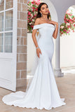 Off the Shoulder Satijn Eenvoudige Zeemeermin Trouwjurk