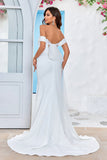 Off the Shoulder Satijn Eenvoudige Zeemeermin Trouwjurk