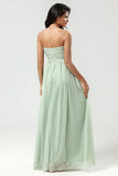 Strapless A Line Chiffon Groene Bruidsmeisjesjurk met Geplooid