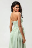 Strapless A Line Chiffon Groene Bruidsmeisjesjurk met Geplooid