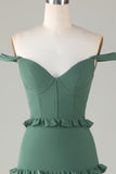 Eucalyptus Off the Shoulder Corset Lange Bruidsmeisjesjurk