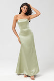 Strapless Satijn Schede Groene Bruidsmeisje Jurk