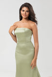 Strapless Satijn Schede Groene Bruidsmeisje Jurk