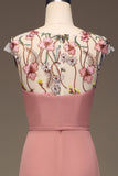 Dusty Rose A-lijn chiffon en borduurwerk Maxi bruidsmeisje jurk
