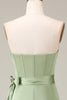 Afbeelding in Gallery-weergave laden, Matcha strapless korset A-lijn satijnen bruidsmeisjesjurk met split