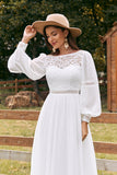 Ivoor Bateau Chiffon lange Boho trouwjurk met kant