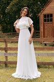 Vintage ivoor chiffon Boho trouwjurk met kant