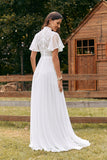Vintage ivoor chiffon Boho trouwjurk met kant