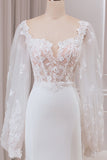 Ivoor Lace Sweetheart hals lange mouwen zeemeermin trouwjurk met Sweep Train