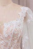 Ivoor Lace Sweetheart hals lange mouwen zeemeermin trouwjurk met Sweep Train