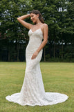 Ivoren Zeemeermin Kant Backless Trouwjurk