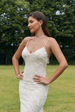 Ivoren Zeemeermin Kant Backless Trouwjurk