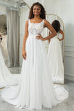 Ivoor Scoop hals Boho Chiffon trouwjurk met kant