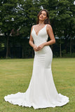 Eenvoudige ivoor zeemeermin Backless Boho trouwjurk