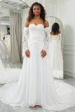 Ivoor Sweetheart afneembare Flare mouwen Boho trouwjurk