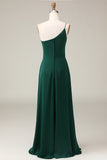 Zwarte A-lijn Chiffon One Shoulder Floor Length Bruidsmeisje Jurk