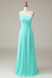 Zwarte A-lijn Chiffon One Shoulder Floor Length Bruidsmeisje Jurk