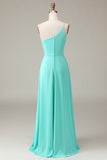 Zwarte A-lijn Chiffon One Shoulder Floor Length Bruidsmeisje Jurk