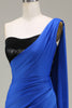 Afbeelding in Gallery-weergave laden, Koningsblauwe One Shoulder satijn en pailletten zeemeermin geplooide Prom jurk met split