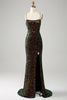 Afbeelding in Gallery-weergave laden, Glitter zwarte spaghettibandjes pailletten zeemeermin Prom jurk met split