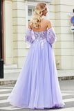 Prachtige A Line Off the Shoulder lavendel korset Prom jurk met Appliques