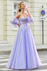 Afbeelding in Gallery-weergave laden, Prachtige A Line Off the Shoulder lavendel korset Prom jurk met Appliques