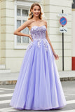 Prachtige A Line Off the Shoulder lavendel korset Prom jurk met Appliques