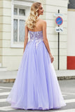 Prachtige A Line Off the Shoulder lavendel korset Prom jurk met Appliques