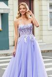 Prachtige A Line Off the Shoulder lavendel korset Prom jurk met Appliques