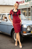 Rode Polka Dots jaren 1960 Jurk met Strik