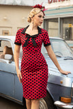 Rode Polka Dots jaren 1960 Jurk met Strik