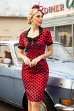 Rode Polka Dots jaren 1960 Jurk met Strik