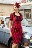 Rode Polka Dots jaren 1960 Jurk met Strik