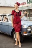 Rode Polka Dots jaren 1960 Jurk met Strik