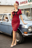 Rode Polka Dots jaren 1960 Jurk met Strik