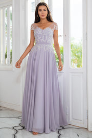 Grijze Chiffon Moeder van de Bruid Jurk met Kralen