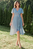 Blauwe Chiffon Wrap Cocktail Jurk