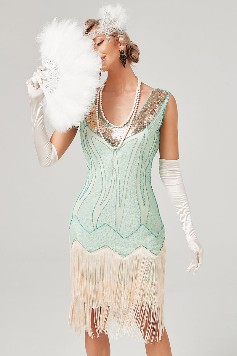 Afbeelding in Gallery-weergave laden, Pailletten Groene Korte Jaren 1920 Party Dress