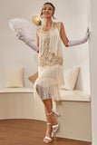 Grote maat Champagne Gatsby 1920s Flapper Jurk met Pailletten en Franjes