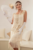 Grote maat Champagne Gatsby 1920s Flapper Jurk met Pailletten en Franjes