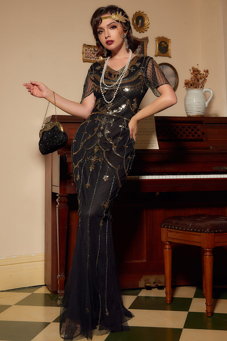 Vrouwen Zwart en Zilver Pailletten Fringes 1920s Gatsby Flapper Vrouwen Zwart en Zilver Pailletten Fringes 1920s Gatsby Flapper