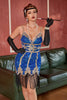 Afbeelding in Gallery-weergave laden, Royal Blue Pailletten Korte Gatsby 1920s Jurk met Franjes
