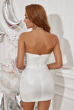 Witte Strapless Homecoming Jurk met Veren