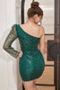 Afbeelding in Gallery-weergave laden, Een schouder kralen groene homecoming jurk
